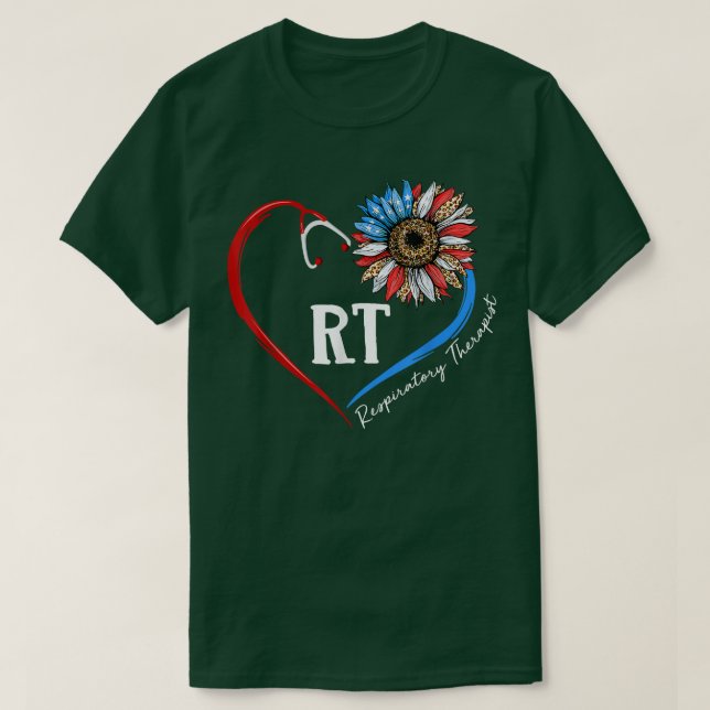 RT Respiratory Therapist Sunflower Stethoscope Hea T Shirt (Design framsida)