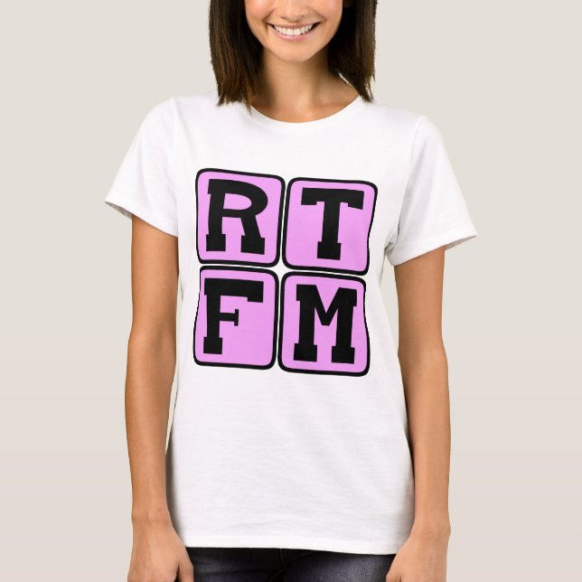 RTFM läser manuell Internetslang-förkortning för # Tee Shirt (Framsida)