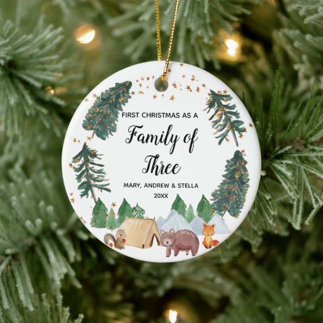 Ruatic Woodland 1:a julen som familj av tre Julgransprydnad Keramik (Träd)