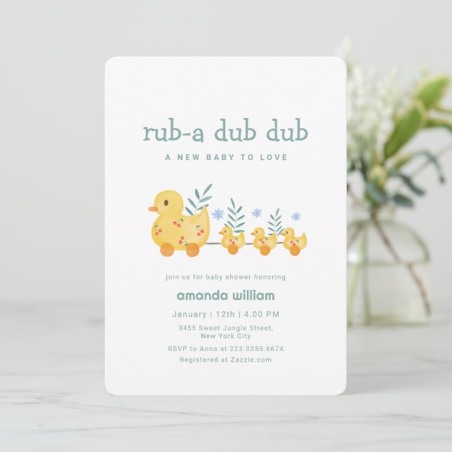 Rub A Dub Dub Körsbär Mamma Ank Bebis Badrumsfest  Inbjudningar (Stående Fram)