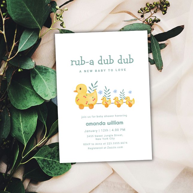 Rub A Dub Dub Körsbär Mamma Ank Bebis Badrumsfest  Inbjudningar (Rub A Dub Dub Cherry Mommy Duck Baby Shower Invitation)