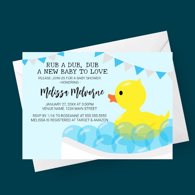 Rub A Dub Dub, Rubber Ducky Baby Shower Inbjudningar (Rub a Dub, Dub Rubber Ducky Baby Shower Invitation for Baby Boy)