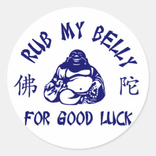 Rub my Buddha Belly för lycka till Runt Klistermärke