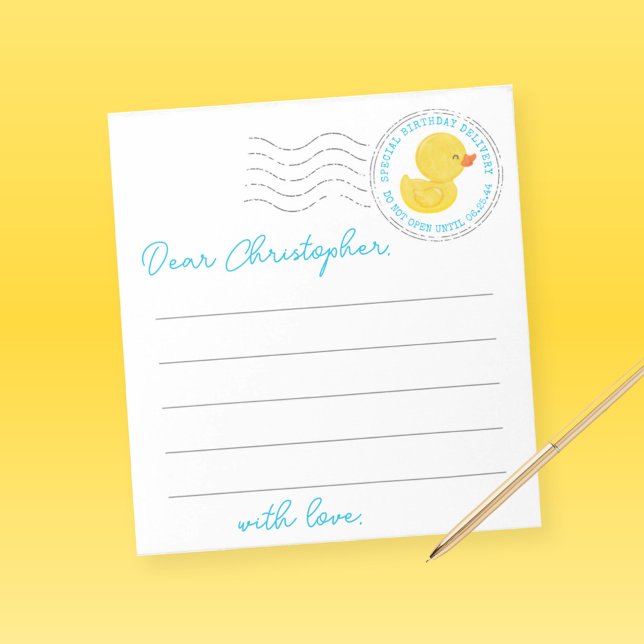 Rubber Anka 1:a födelsedag Kapselanteckning Lakan Anteckningsblock (Watercolor Rubber Duck Time Capsule First Birthday or Wishes for Baby Note Sheets)