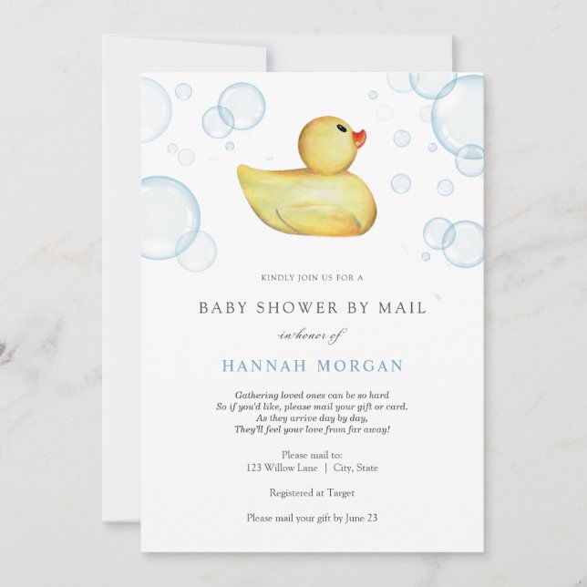 Rubber Anka Baby Shower by Mail-inbjudan Inbjudningar (Framsida)