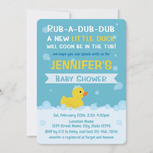 Rubber Anka Baby Shower Gender Neutral Inbjudningar (Framsida)