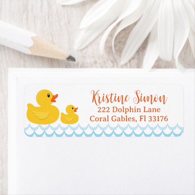 Rubber Anka Baby Shower Label - Gender Neutral Yel Returadress Etikett (Insitu)
