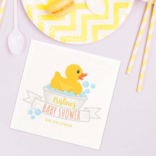 Rubber Anka Baby Shower Napkins - Bubble Bath Them Pappersservett (Rubber ducky blue and yellow Baby Shower Napkins)