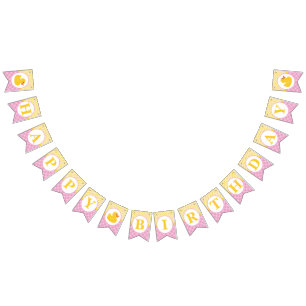 Rubber Anka Birthday Banner Rosa och Gult Anka Vimplar