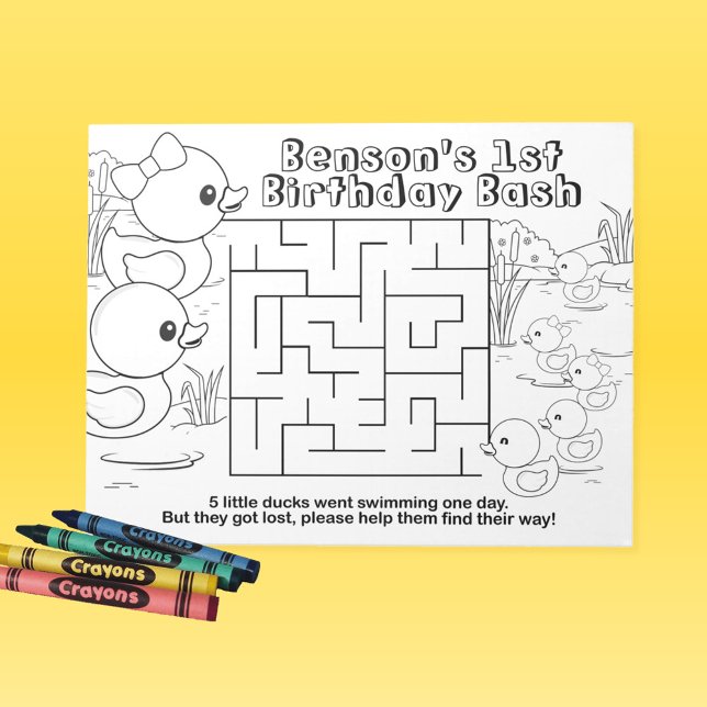 Rubber Anka Birthday Maze Activity Lakan Pack Anteckningsblock (Rubber Duck Birthday Coloring Sheets for Girl or Boy Pack of 40)