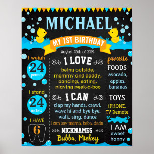 Rubber anka Bubbles First Birthday chalkboard Poster