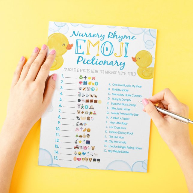 Rubber Anka Emoji Nursery Rhyme Shower Game Anteckningsblock (Nursery Rhyme Emoji Pictionary Watercolor Rubber Duck Baby Shower Game Pack of 40 Answer Sheets)