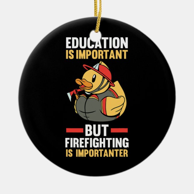 Rubber Anka Fireman Firefighter  Julgransprydnad Keramik (Framsidan)