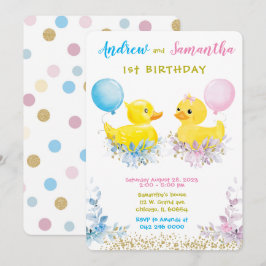 Rubber Anka First Födelsedagskort för Twillingar Inbjudningar