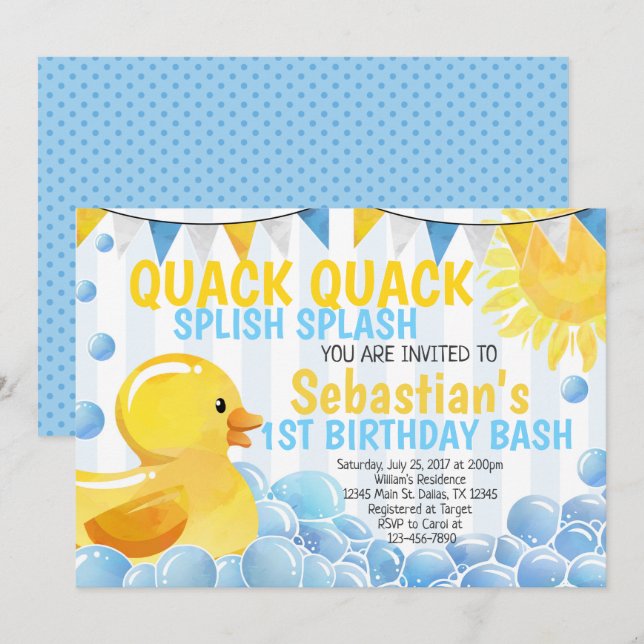 Rubber Anka Födelsedagsfest inbjudan Inbjudan (Fram/baksida)