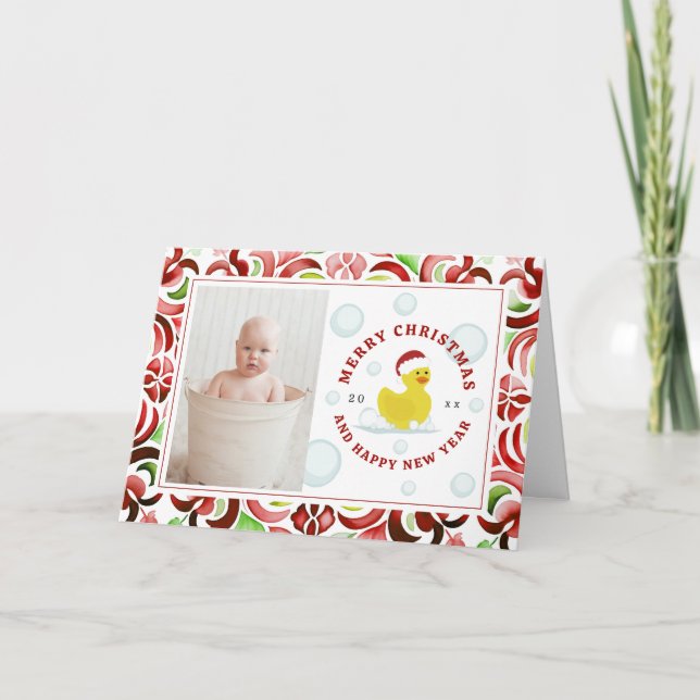 Rubber Anka jultomten Photo Watercolor Helgkort (Framsida)