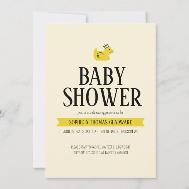 Rubber Anka Kön Neutral Par Baby Shower Inbjudningar (Framsida)