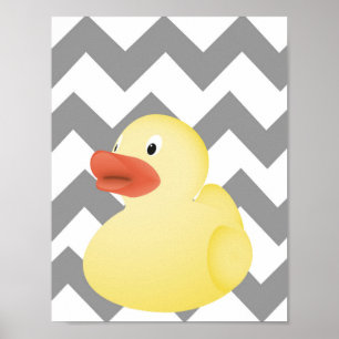 Rubber Anka mot Grått Chevron Background poster