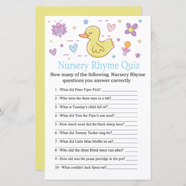 Rubber anka Nursery Rhyme Quiz babyduschspel för b (Fram/baksida)