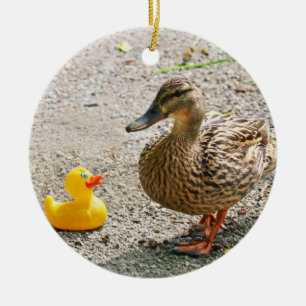 Rubber anka och moranka julgransprydnad keramik