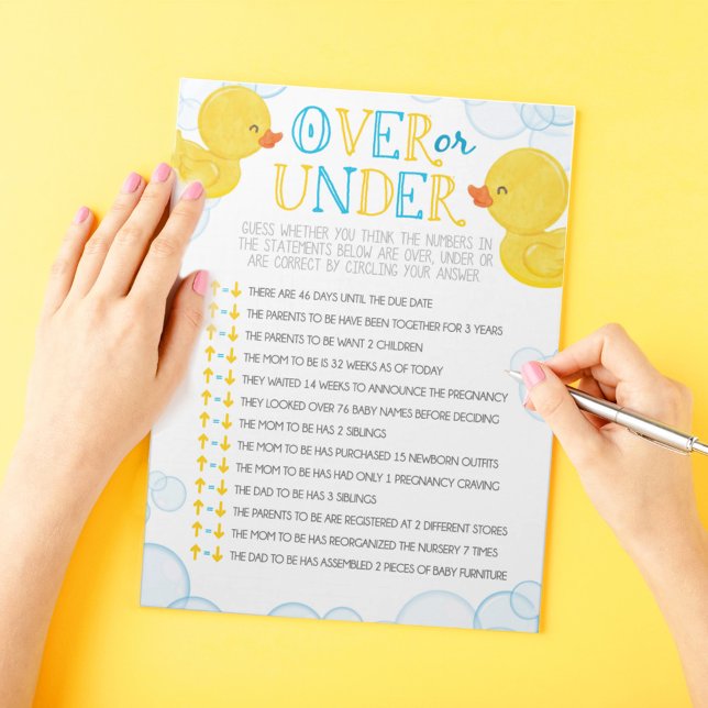 Rubber Anka över eller under babyskor - spelpaket Anteckningsblock (Over or Under Watercolor Rubber Duck Baby Shower Game Pack of 40 Answer Sheets)