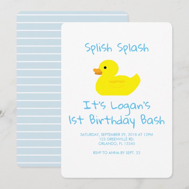 Rubber Anka Rand Första Födelsedagsfest inbjudan (Fram/baksida)