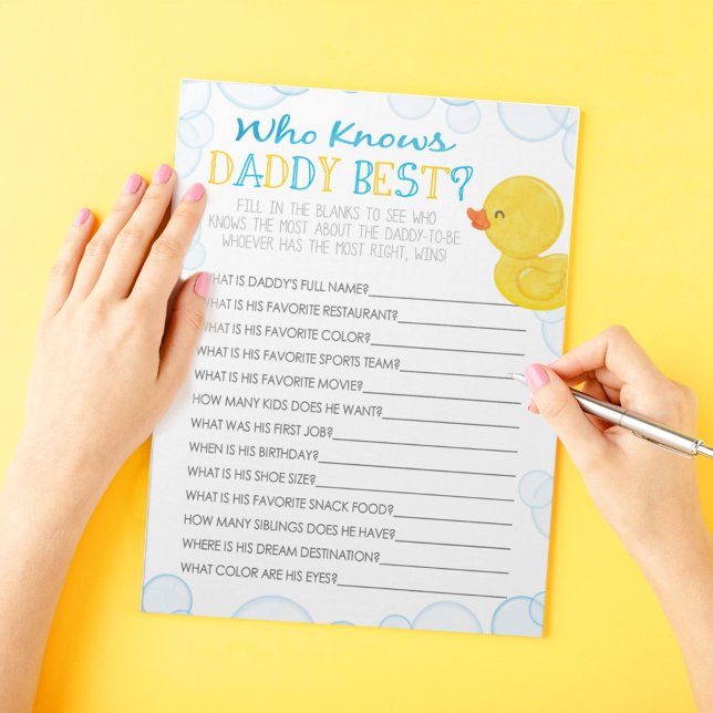 Rubber Anka som känner pappas bästa Baby-spelpaket Anteckningsblock (Who Knows Daddy Best Watercolor Rubber Duck Baby Shower Game Pack of 40 Answer Sheets)