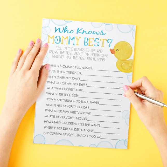 Rubber Anka som känner till Mamma Best Baby Game P Anteckningsblock (Who Knows Mommy Best Watercolor Rubber Duck Baby Shower Game Pack of 40 Answer Sheets)