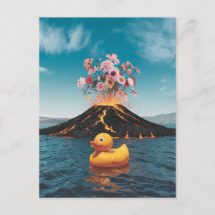 Rubber Anka Surreal Volcano Rosa Flowers Vykort