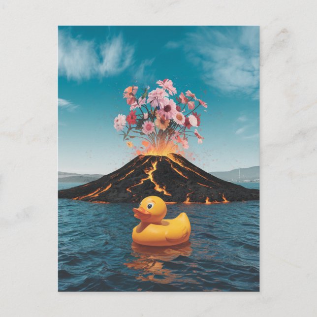 Rubber Anka Surreal Volcano Rosa Flowers Vykort (Framsida)