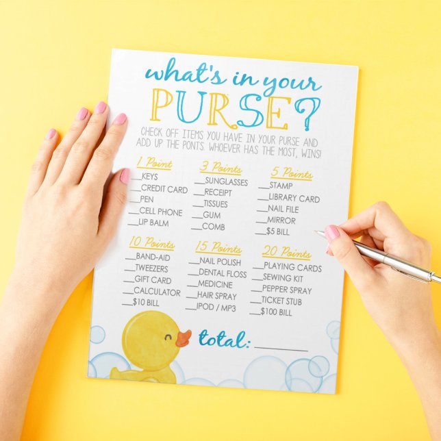 Rubber Anka, vad är det i ditt spel? Anteckningsblock (What's In Your Purse Watercolor Rubber Duck Baby Shower Game Pack of 40 Answer Sheets)