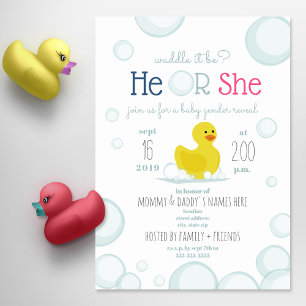 Rubber Anka Waddle Det är Baby Gender Reveal Inbjudningar