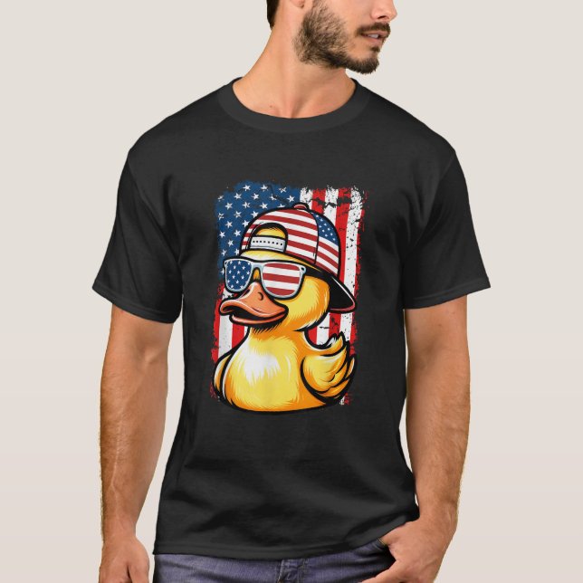 Rubber Duck American Flag 4th Of July Funny Sungla T Shirt (Framsida)