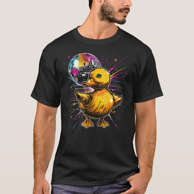 Rubber Duck Disco Dancing Disco Ball Music Rubber  T Shirt (Framsida)