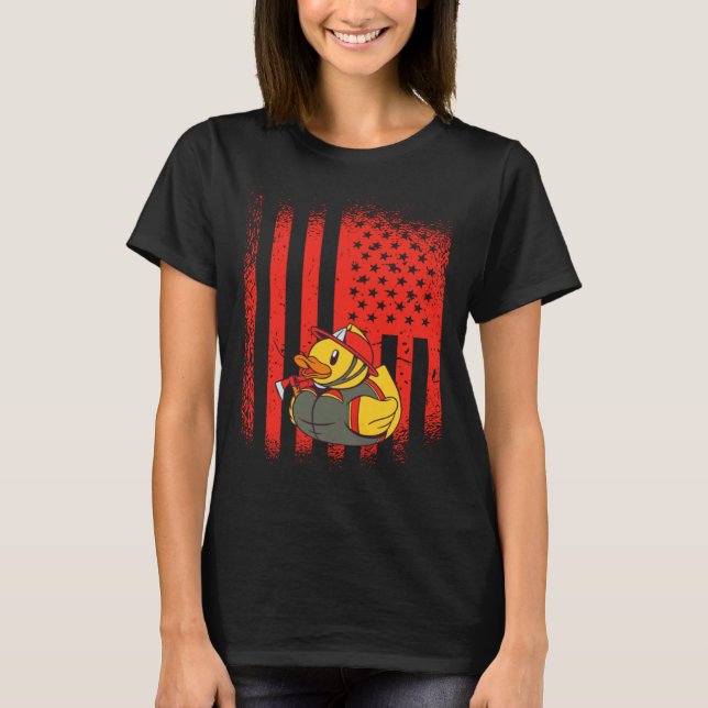 Rubber Duck Firefighter Kids Boys Girls US Ducky 4 T Shirt (Framsida)