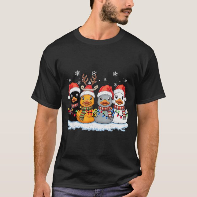 Rubber Duck Squad Christmas Light Reindeer Crew Xm T Shirt (Framsida)