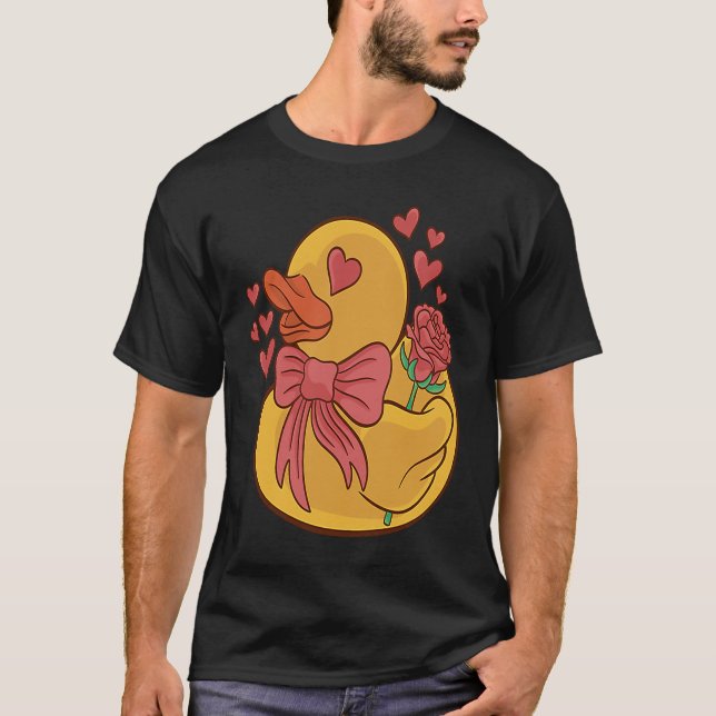 Rubber Duck Valentines Day Hearts and Flowers Rubb T Shirt (Framsida)