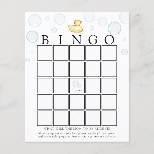 Rubber Ducky Baby Shower Bingo Game Card (Framsida)