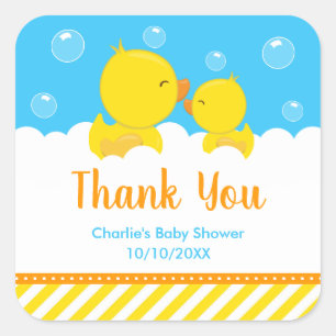 Rubber Ducky Baby Shower Gult Blue Tack Fyrkantigt Klistermärke