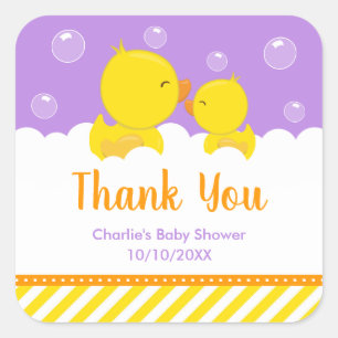 Rubber Ducky Baby Shower Gult Lila Tack Fyrkantigt Klistermärke