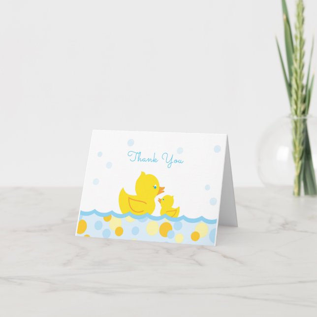 Rubber Ducky Baby Shower Tack blue och gult Kort (Framsida)