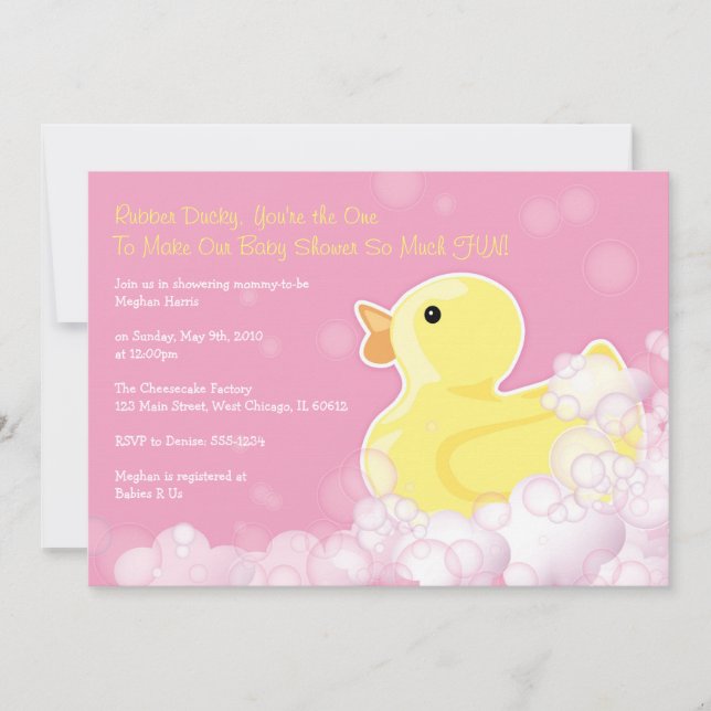 Rubber Ducky - baby showerinbjudan - rosor! Inbjudningar (Framsida)