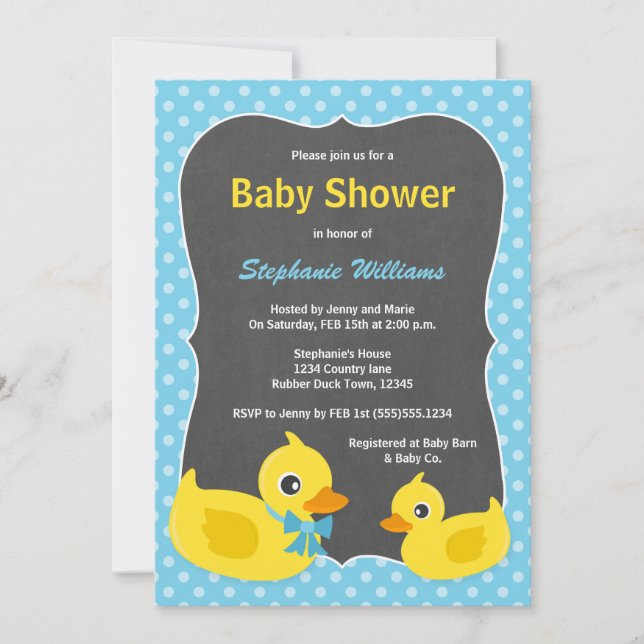 Rubber Ducky baby showerinbjudanblått & gult Inbjudningar (Framsida)