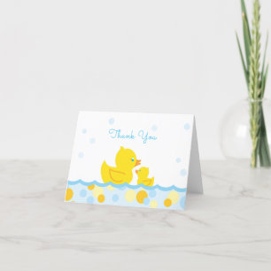 Rubber Ducky baby showertackblått och gult Tack Kort