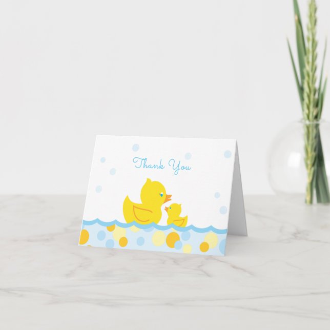 Rubber Ducky baby showertackblått och gult Tack Kort (Framsida)