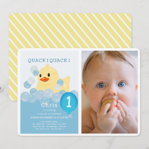 Rubber Ducky Blue Boy Photo 1st Birthday Inbjudningar