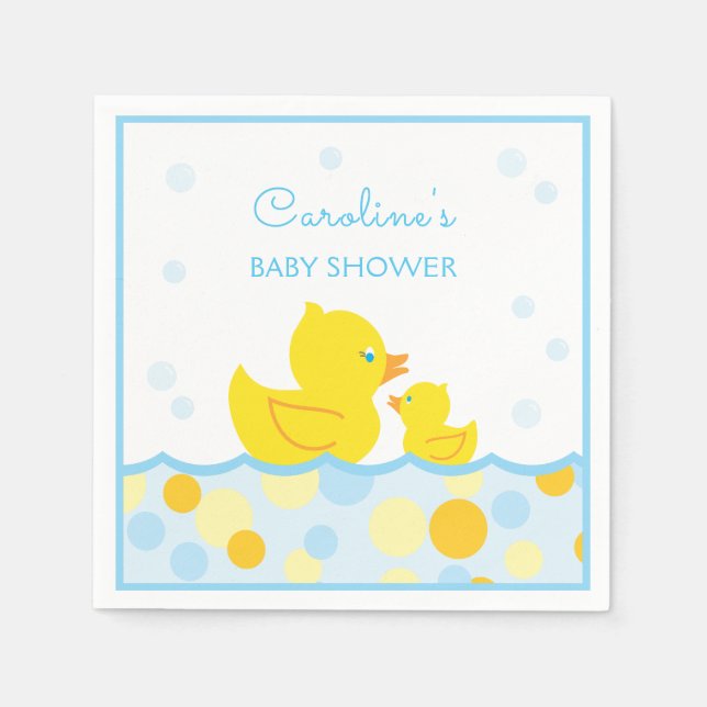 Rubber Ducky Blue & Gult Baby Shower Pappersservett (Framsidan)