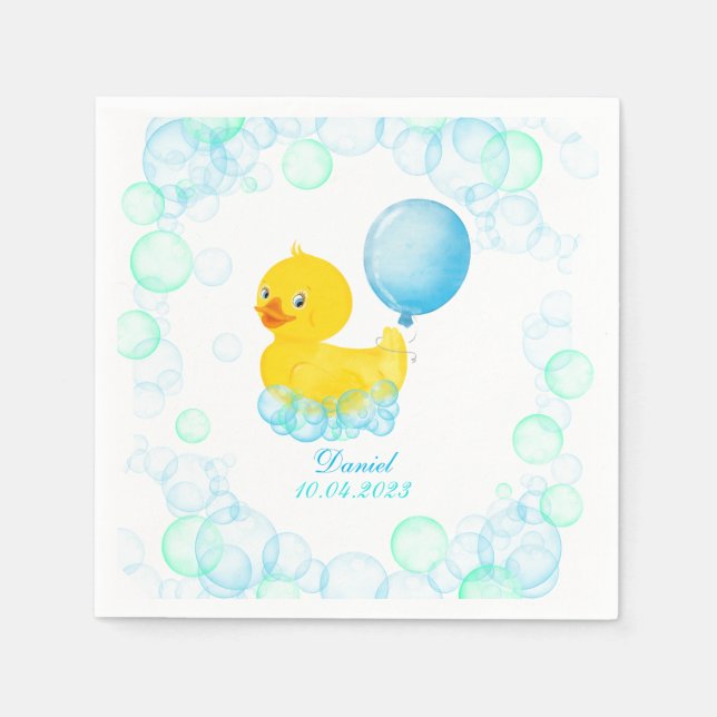 Rubber Ducky Boy First Birthday Pappersservett (Framsidan)