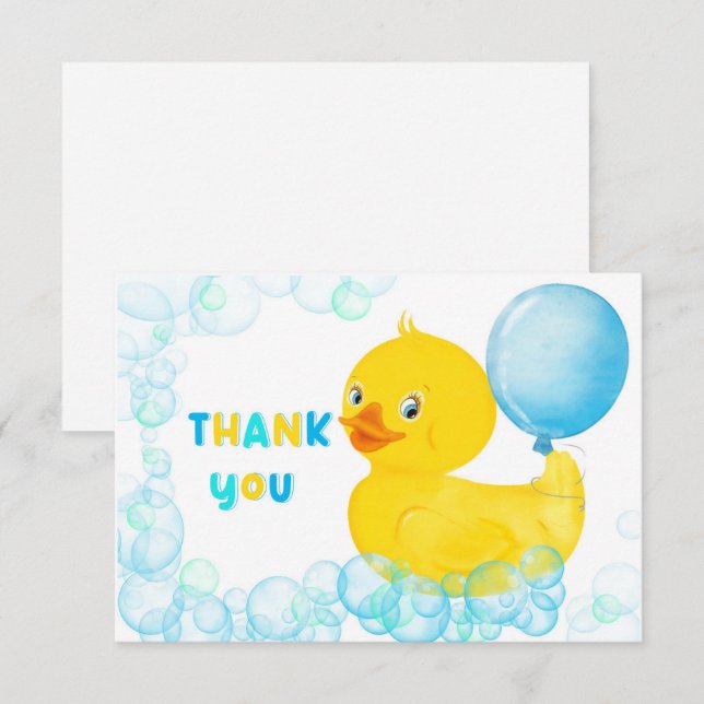 Rubber Ducky Boy First Birthday Tack (Fram/baksida)