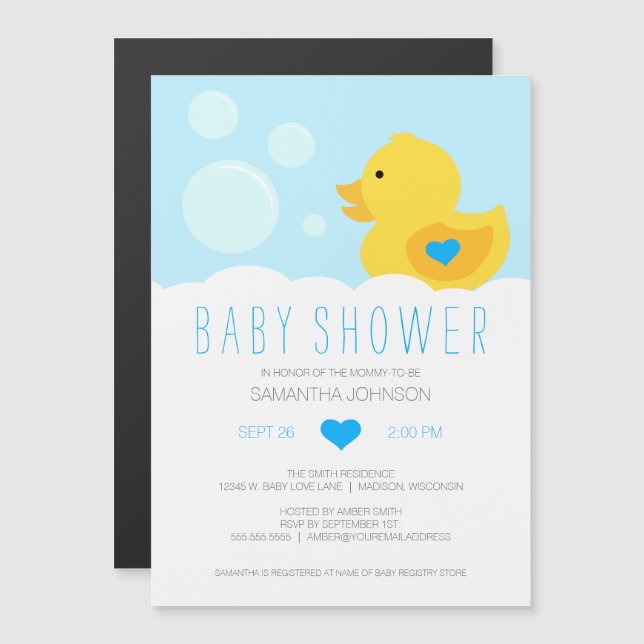 Rubber Ducky Bubble Bath Boy Shower Magnetisk Inbjudningskort (Fram/baksida)